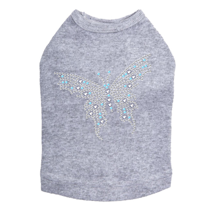 Blue Austrian crystal Butterfly dog tank for small and large dogs.