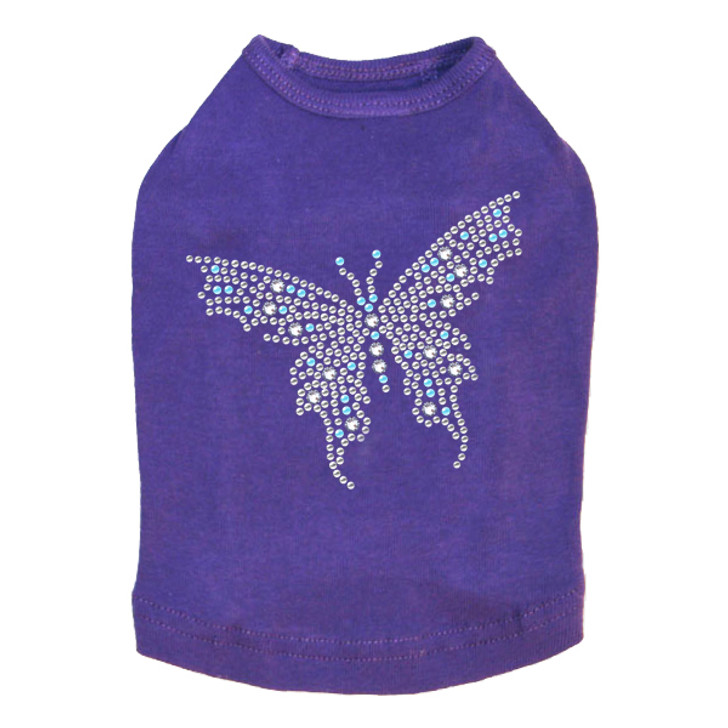 Blue Austrian crystal Butterfly dog tank for small and large dogs.