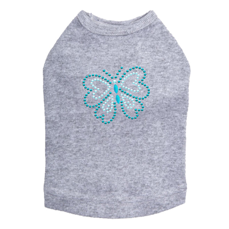 Blue Rhinestud Butterfly dog tank for small and large dogs.