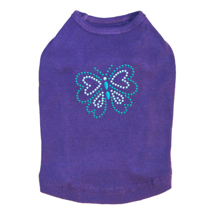 Blue Rhinestud Butterfly dog tank for small and large dogs.