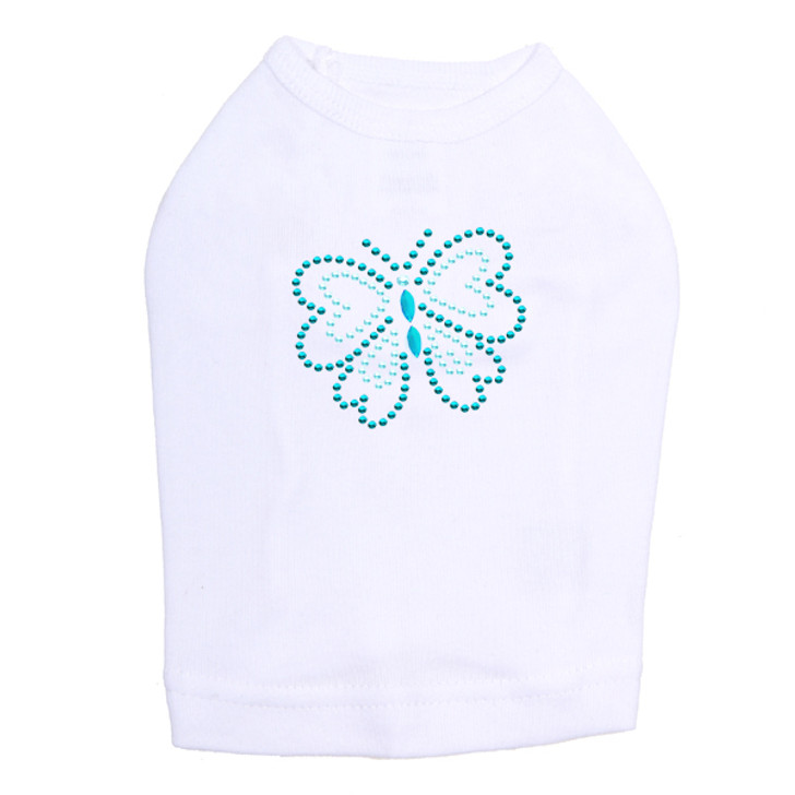 Blue Rhinestud Butterfly dog tank for small and large dogs.