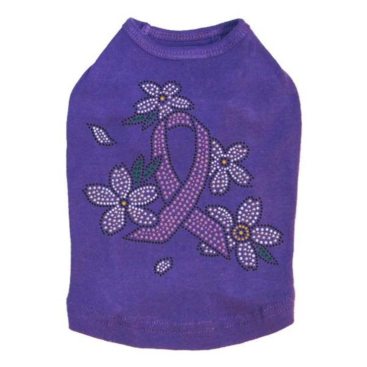 Pink Ribbon with Flowers Dog Tank