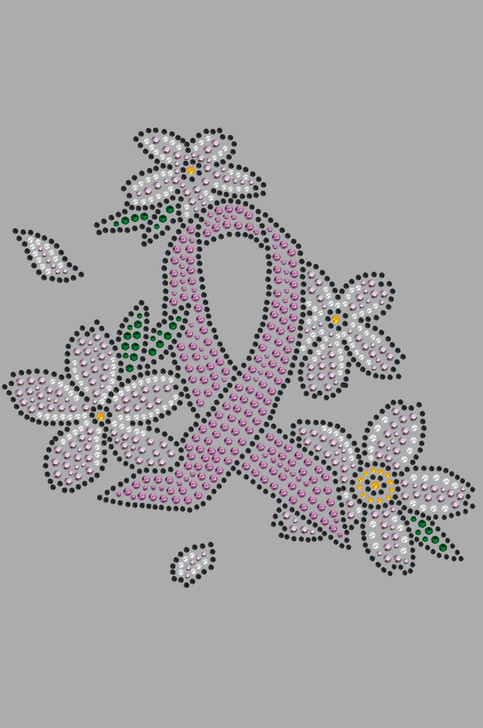 Pink Ribbon with Flowers - Women's T-shirt