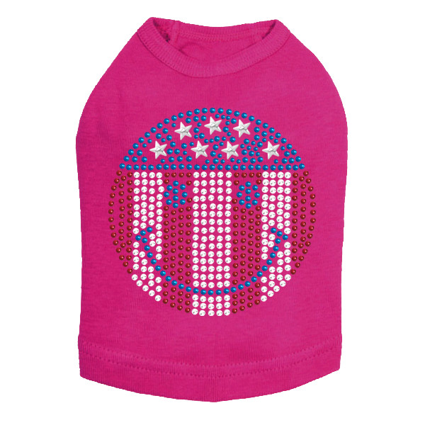 Happy Face Red, White, & Blue rhinestone dog tank for large and small dogs.
