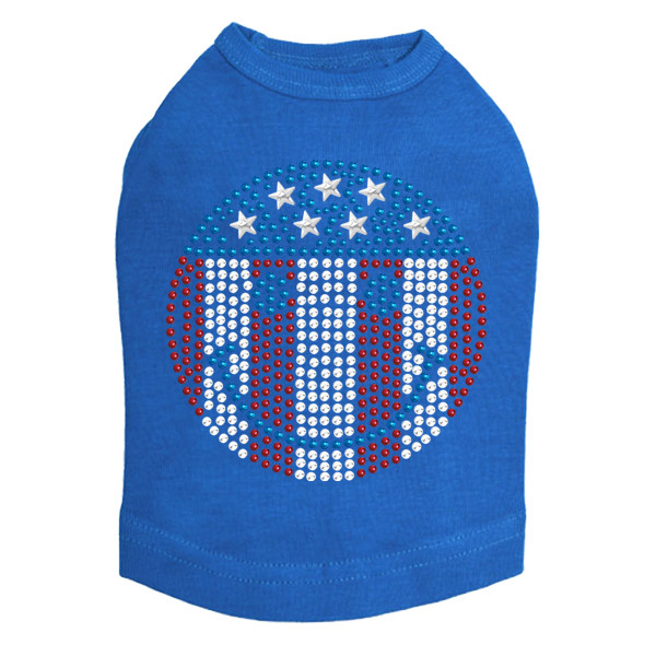 Happy Face Red, White, & Blue rhinestone dog tank for large and small dogs.