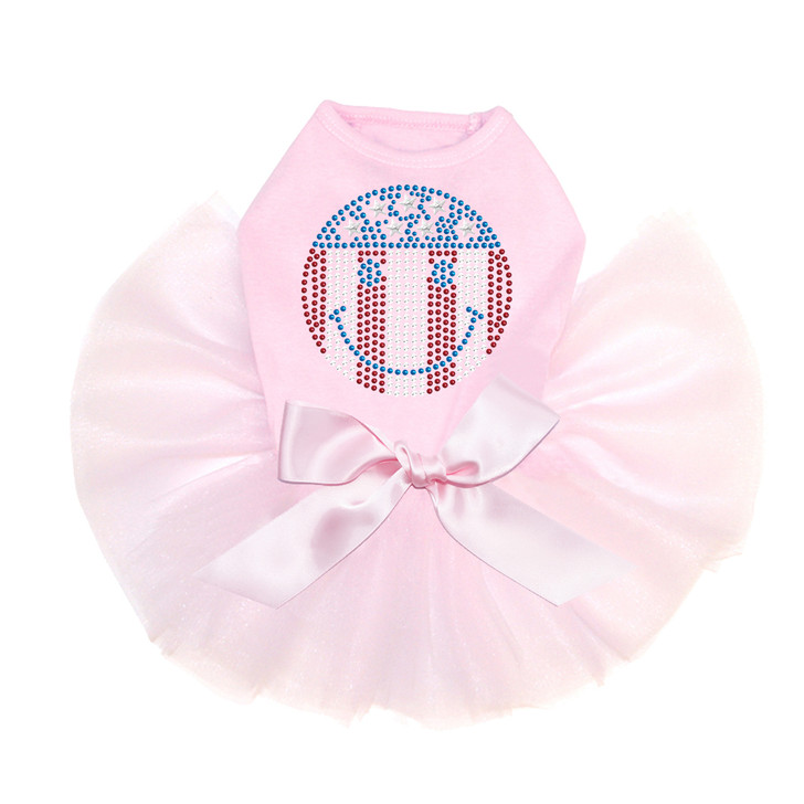 Happy Face Red, White, & Blue rhinestone dog tutu for large and small dogs.