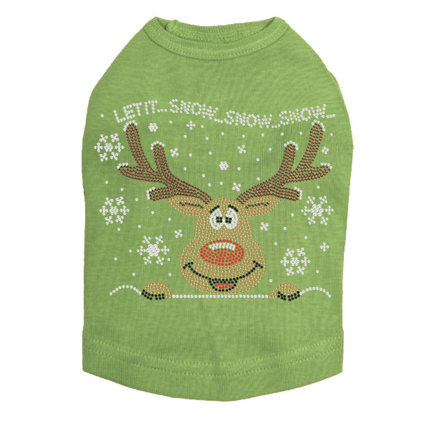 Let it Snow - Red Nose Reindeer - Lime Dog Tank