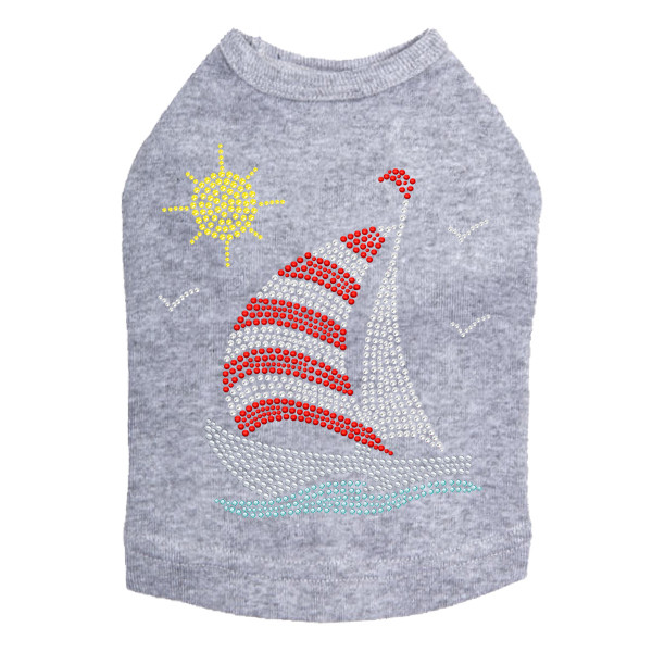 Sailboat - Rhinestone & Nailhead dog tank for small and big dogs