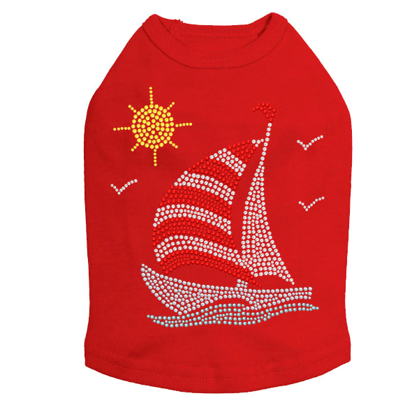 Sailboat - Rhinestone & Nailhead dog tank for small and big dogs