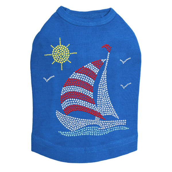 Sailboat - Rhinestone & Nailhead dog tank for small and big dogs