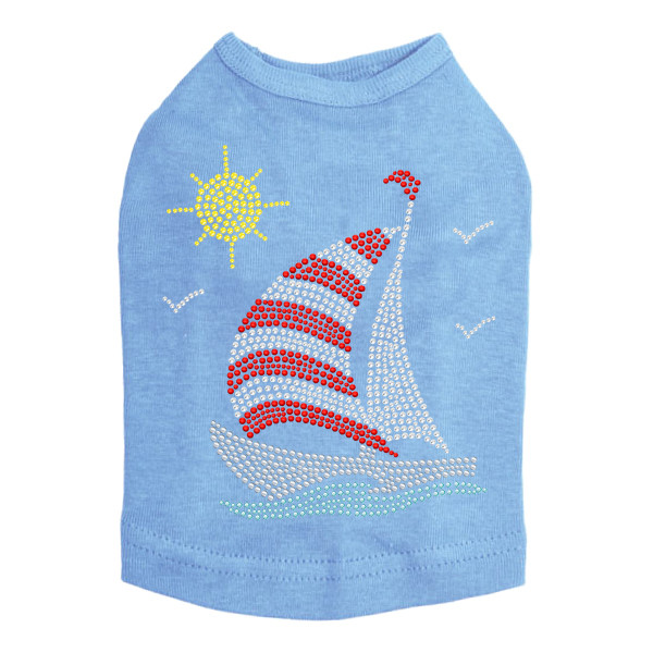 Sailboat - Rhinestone & Nailhead dog tank for small and big dogs