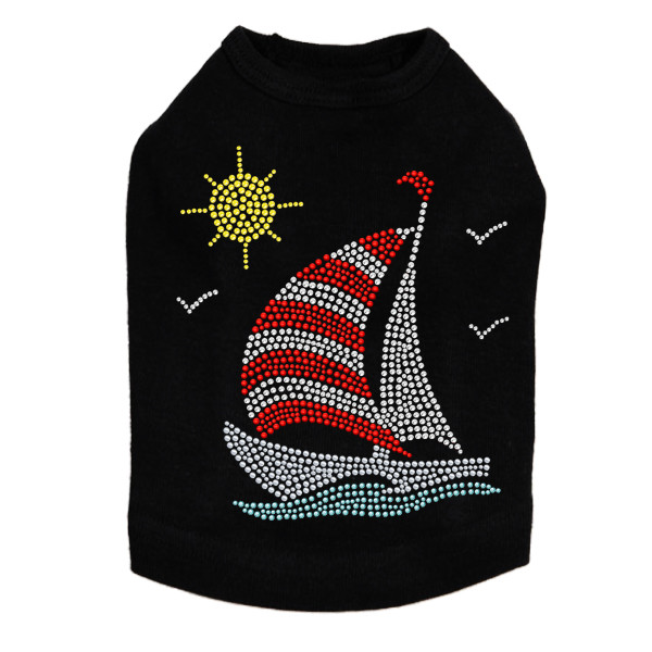 Sailboat - Rhinestone & Nailhead dog tank for small and big dogs