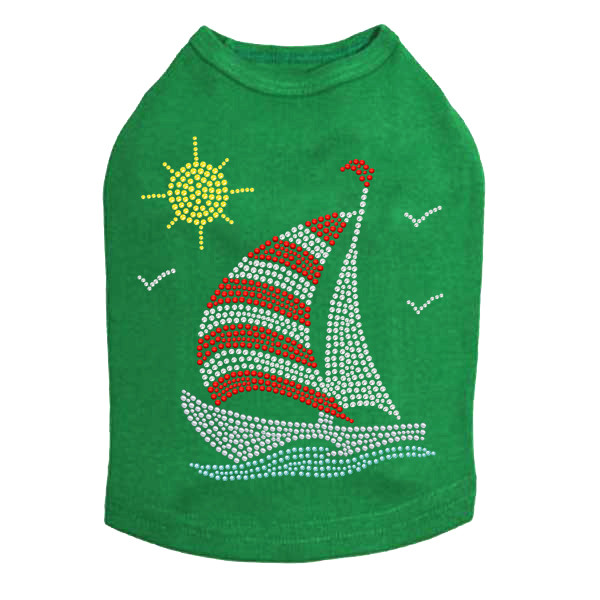 Sailboat - Rhinestone & Nailhead dog tank for small and big dogs
