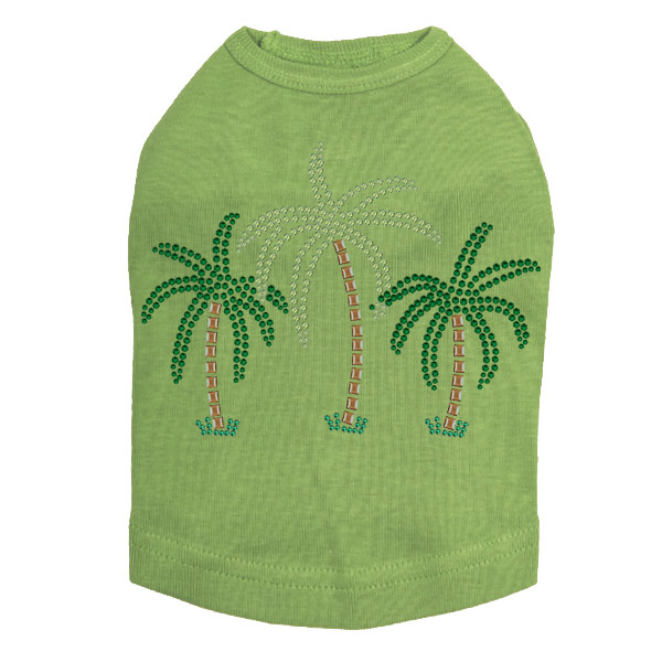 Palm Trees - Green Rhinestones dog tank for small and big dogs