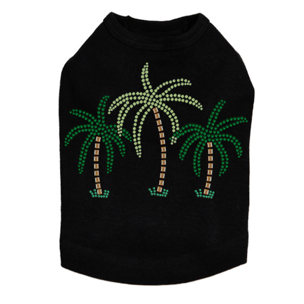 Palm Trees - Green Rhinestones dog tank for small and big dogs