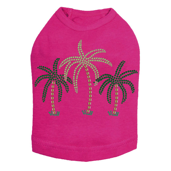 Palm Trees - Green Rhinestones dog tank for small and big dogs