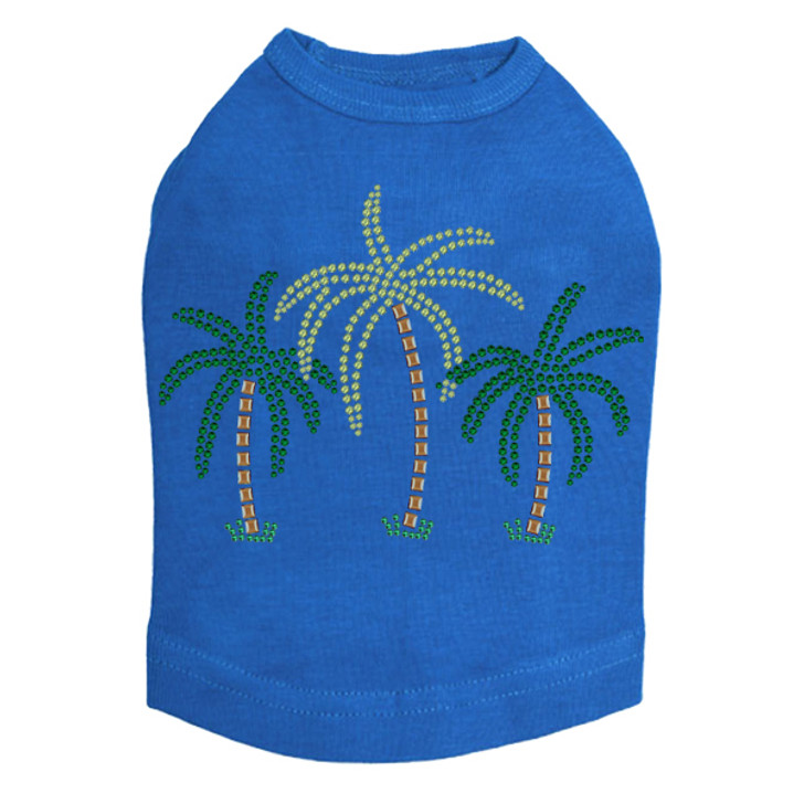 Palm Trees - Green Rhinestones dog tank for small and big dogs