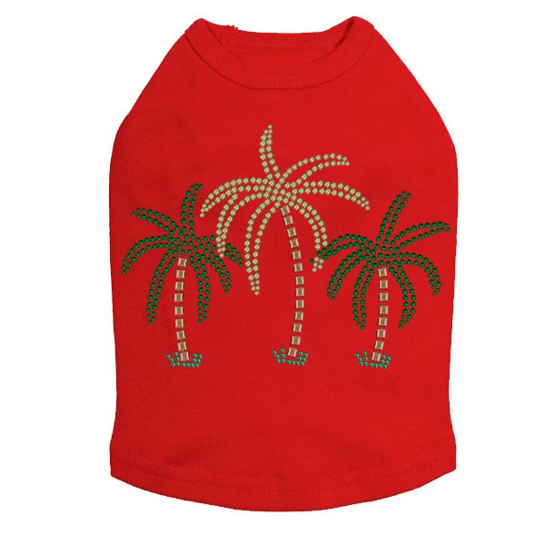 Palm Trees - Green Rhinestones dog tank for small and big dogs
