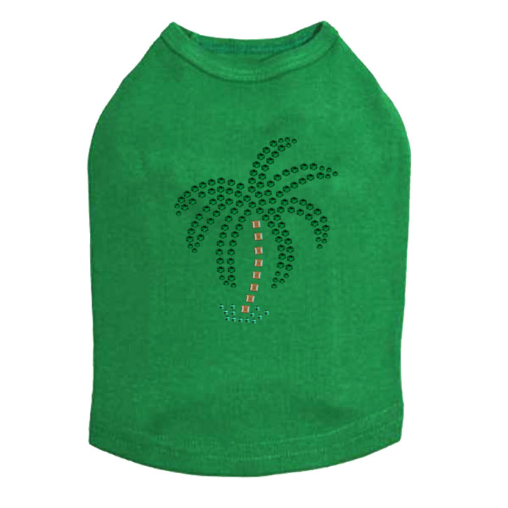 Palm Tree -Green Rhinestones - Small dog tank for small and big dogs
