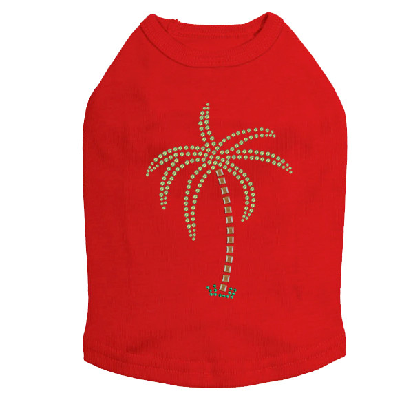 Palm Tree - Green Rhinestones dog tank for small and big dogs