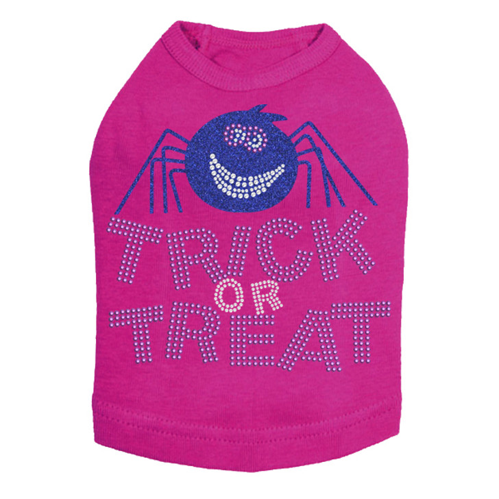 Trick or Treat with Blue Glitter Spider - Dog Tank