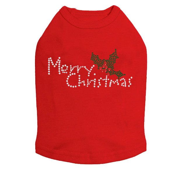 Merry Christmas with Holly Rhinestone Dog Tank