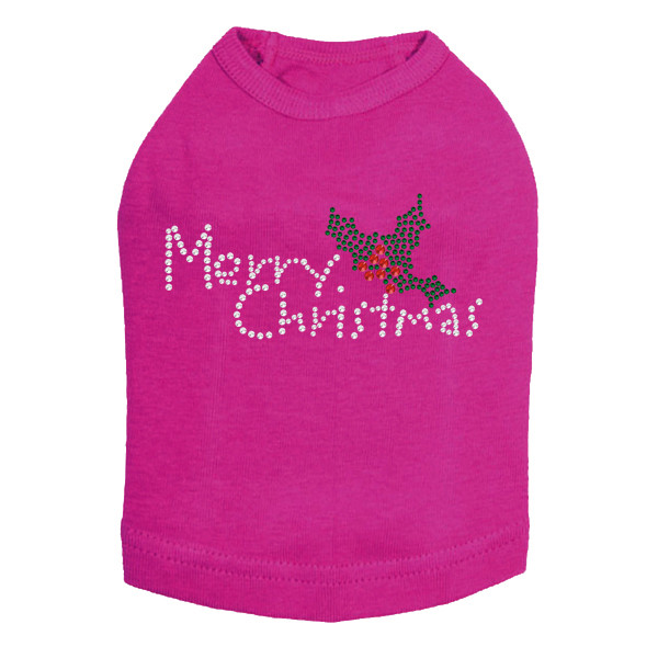 Merry Christmas with Holly - Fuchsia Dog Tank