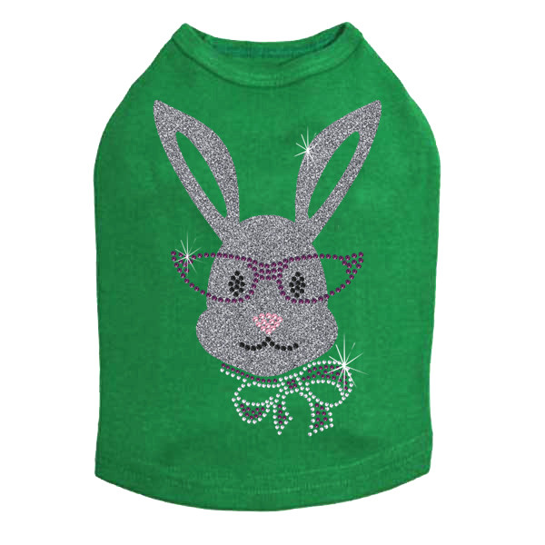 Girl Bunny with Glasses and Bow Rhinestone Dog Tank