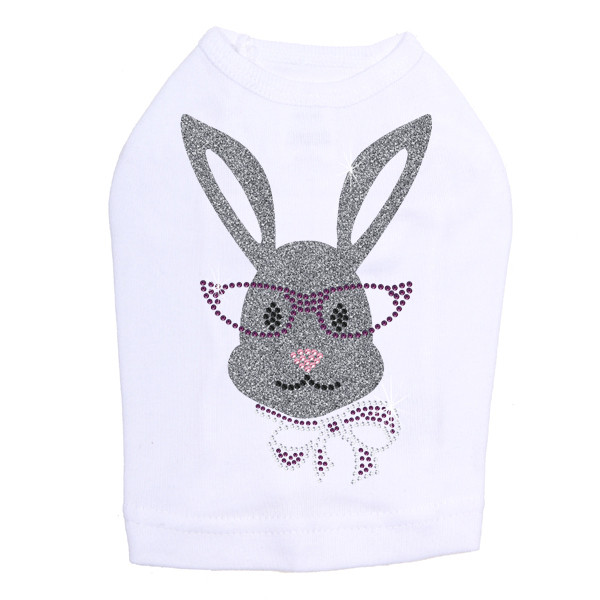 Girl Bunny with Glasses and Bow Rhinestone Dog Tank