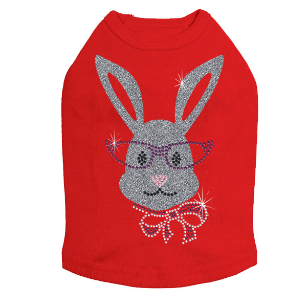 Girl Bunny with Glasses and Bow Rhinestone Dog Tank