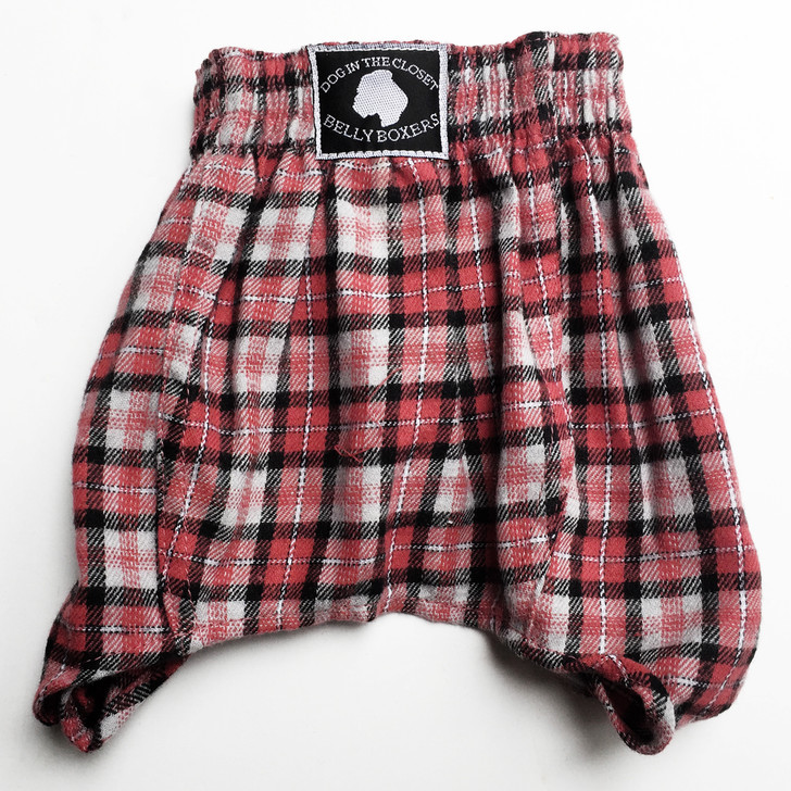 Gray, Red, & Black Plaid Flannel Belly Boxer Shorts for Dogs