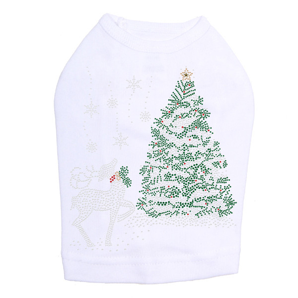 Christmas Tree with Reindeer - Whie Dog Tank