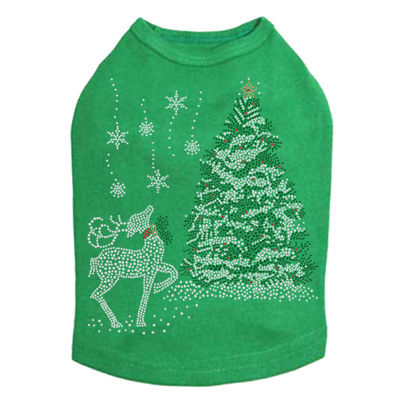 Christmas Tree with Reindeer Rhinestone Dog Tank