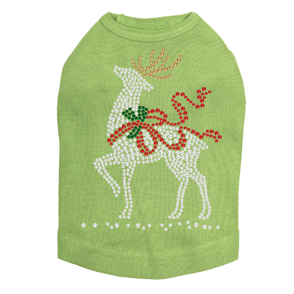 Reindeer with Red Bow - Lime Dog Tank