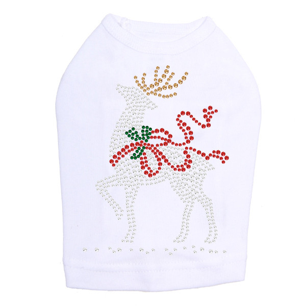 Reindeer with Red Bow - White Dog Tank
