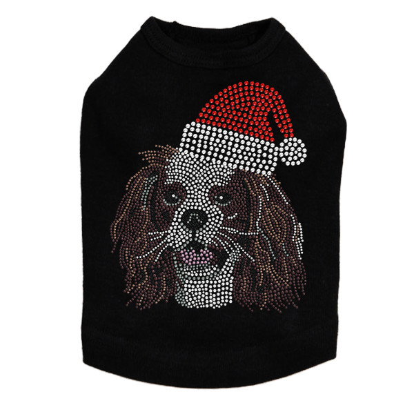 Cavalier King Charles Spaniel with Santa Hat Rhinestone Dog Tank