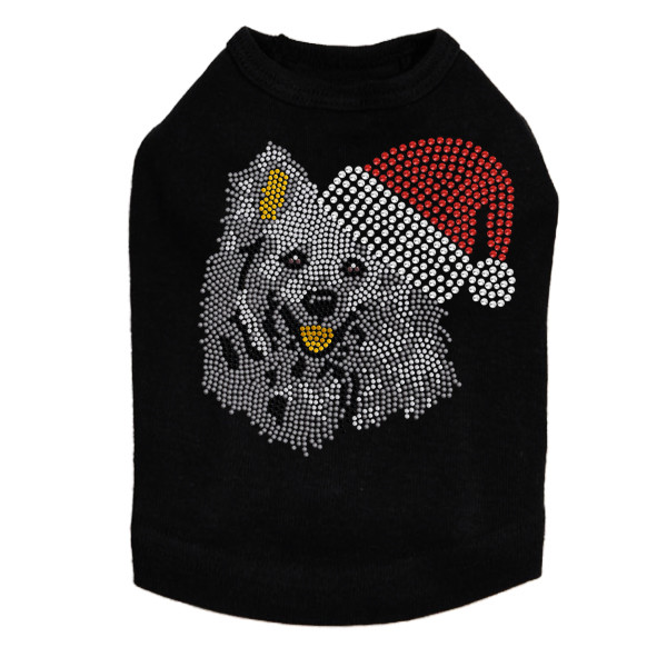 American Eskimo with Santa Hat Rhinestone Dog Tank