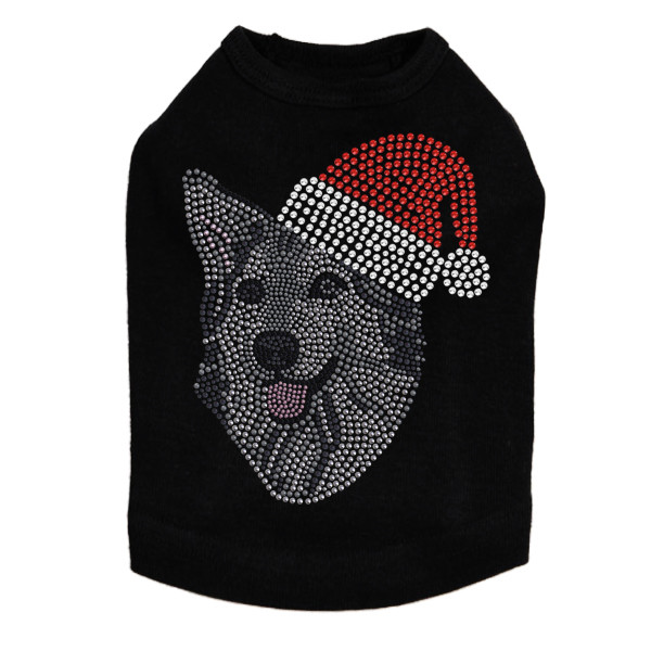 Husky/Tamaskan with Santa Hat Rhinestone Dog Tank