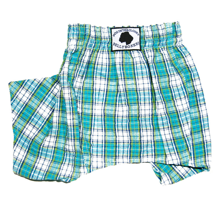 Blue Seersucker Plaid Belly Boxer Shorts for Dogs