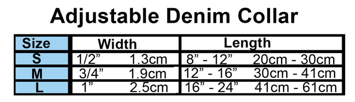 Adjustable Denim Collar Size Chart