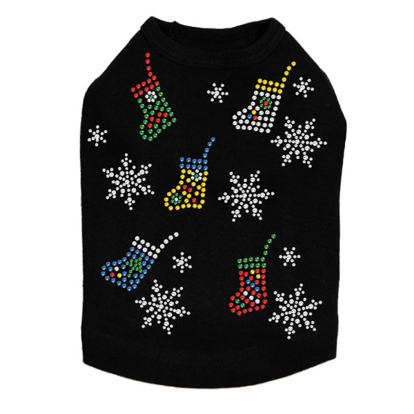 Stockings & Snowflakes Rhinestone Dog Tank