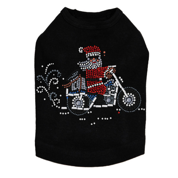 Santa on Motorcycle Rhinestone Dog Tank