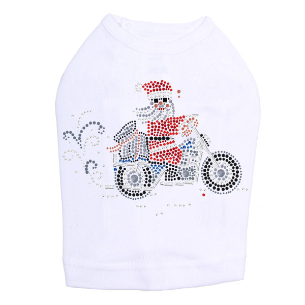 Santa on Motorcycle Rhinestone Dog Tank