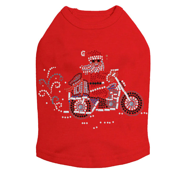 Santa on Motorcycle Rhinestone Dog Tank