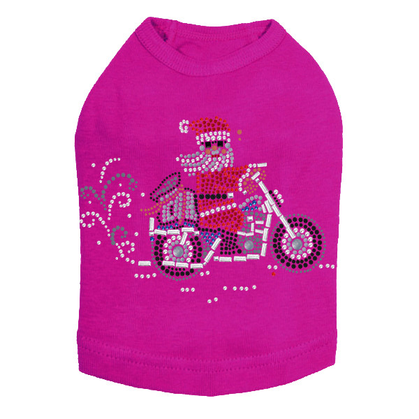 Santa on Motorcycle Rhinestone Dog Tank