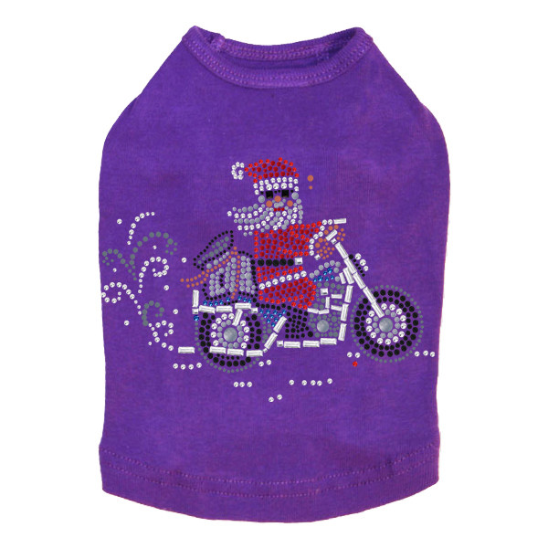 Santa on Motorcycle Rhinestone Dog Tank