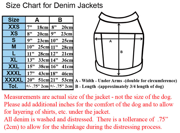Size Chart for Denim Jackets