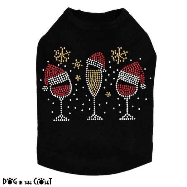 Christmas Wine Glasses Rhinestone Dog Tank
