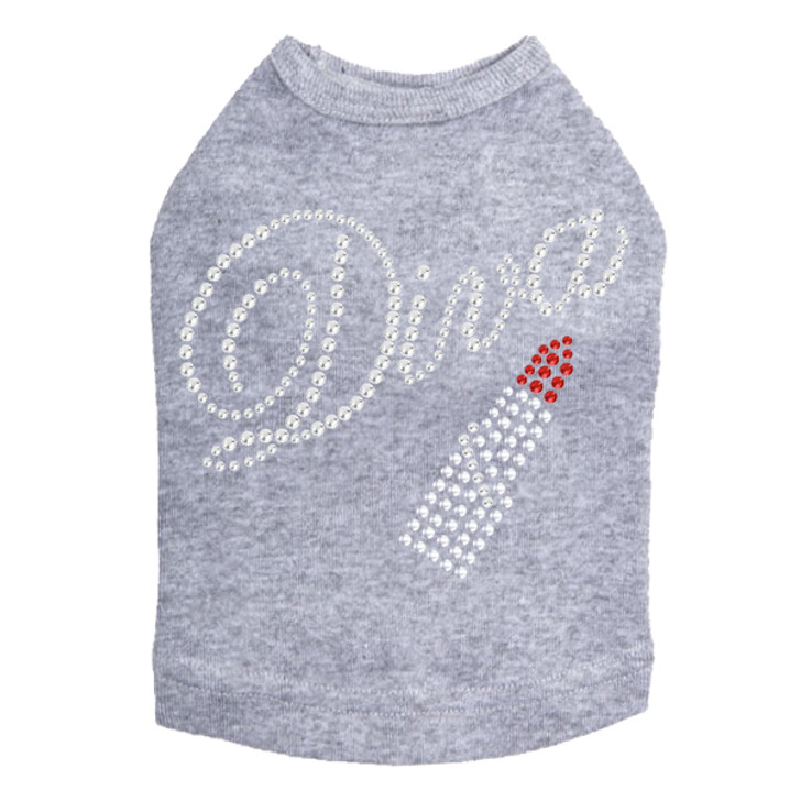 Diva with Austrian crystal Red Lipstick rhinestone dog tank for large and small dogs.
4" X 4" design with silvernailheads, clear rhinestones, & red Austrian crystal rhinestones.