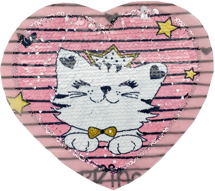 Pink Sequin Cat with Stars Heart - Patch